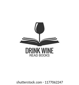 Wine glass with book concept. Drink wine read book on white background