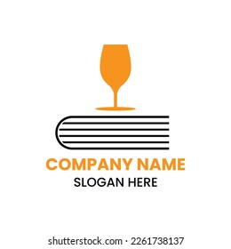 Wine glass Book Logo Design Concept With Book and Wine glass Icon Template