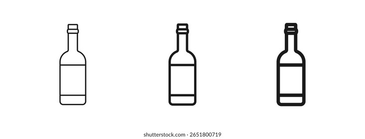 Wine glass bottle of an alcoholic drink in thin, regular, and bold line. Liquor product branding. Perfect for beverage, alcohol, or packaging design, ui ux, mobile apps, web page. Vector illustration