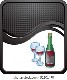 wine glass and bottle black checkered wave