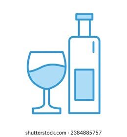 Wine Glass Bottle Blue Icon Vector Illustration Isolated on Transparent Background. Use for Xmas, Decoration, Greeting Card Etc.