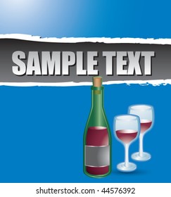 wine glass and bottle blue ripped banners