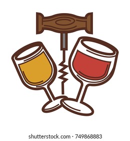 Wine glass and bottle corkscrew vector winemaking winery icon