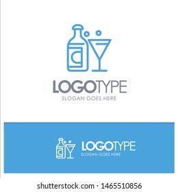 Wine, Glass, Bottle, Easter Blue Outline Logo Place for Tagline. Vector Icon Template background