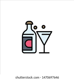 Wine, Glass, Bottle, Easter Business Logo Template. Flat Color. Vector Icon Template background
