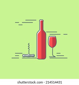 wine glass bottle flat design background