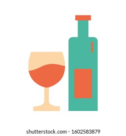 Wine Glass Bottle Flat Icon Vector Illustration Isolated on White Background. Use for Xmas, Decoration, Greeting Card Etc.