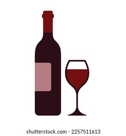 wine glass with bottle flat vector illustration