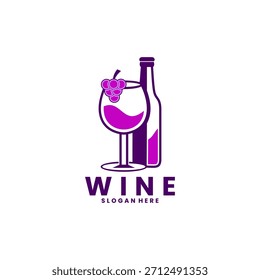 Weinglas mit Flasche und Traube kreativen Logo-Design-Vektor. Vektor-Vorlage für das Design des Weins