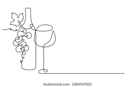 Wine glass  bottle wine   grapes  Still life  Sketch  Decor  Line draw  