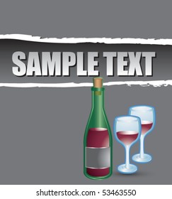 wine glass and bottle gray ripped template