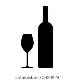 Wine glass and wine bottle icon. Alcohol, beverage logotype. Vector illustration. Drink silhouette.