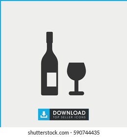 wine glass and bottle icon. Simple filled wine glass and bottle vector icon. On white background.