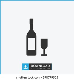 wine glass and bottle icon. Simple filled wine glass and bottle vector icon. On white background.