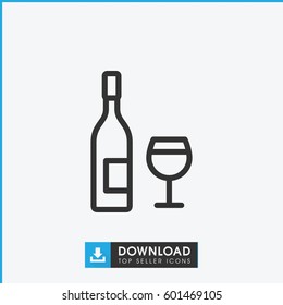 wine glass and bottle icon. simple outline wine glass and bottle vector icon. on white background.
