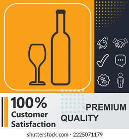 Wine glass and wine bottle icon. Social media sign. Vector illustration