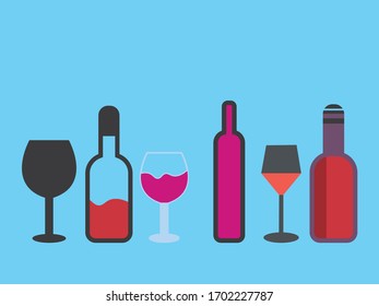 wine glass and bottle icon vector on color background. wine glass and bottle symbol illustration template color editable