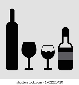 wine glass and bottle icon vector on white background. wine glass and bottle symbol illustration template color editable