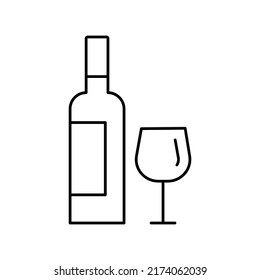 Wine glass and bottle icon vector illustration in outline style