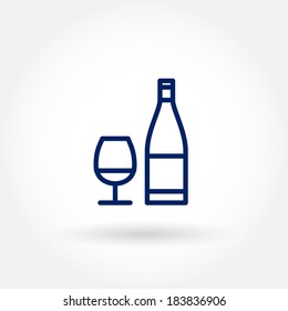 Wine glass and bottle icons. Modern line icon design. Modern icons for mobile or web interface. Vector illustration. 