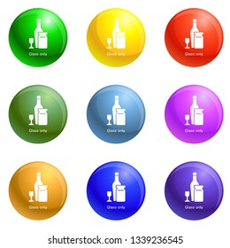 Wine glass bottle icons vector 9 color set isolated on white background for any web design 