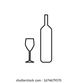 Wine glass and bottle line icon. Outline vector illustration on white background