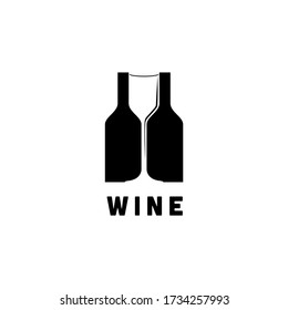 Wine glass and bottle logo design, grape symbol illustration.
