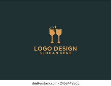 Wine glass and bottle logo negative space