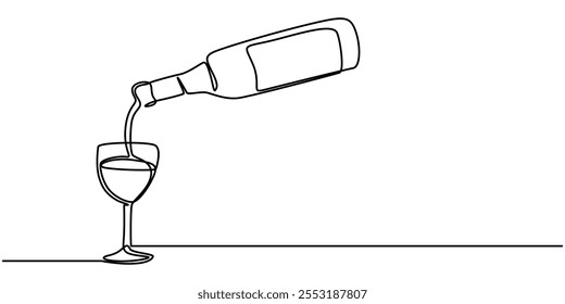 Vidro de vinho e garrafa uma linha contínua desenho vetor ilustração. Pro vetor, ilustração de garrafas de vinho, Garrafa de vinho ícone de linha vetor contínua, desenho de linha única de um copo de vinho, contínuo.