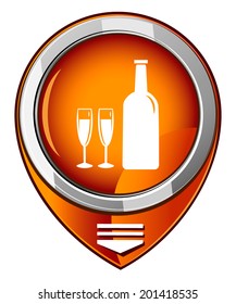 Wine glass and bottle. Orange map pointer.