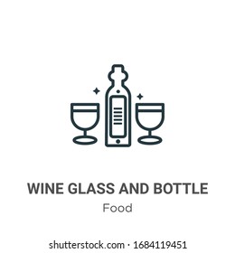 Wine glass and bottle outline vector icon. Thin line black wine glass and bottle icon, flat vector simple element illustration from editable food concept isolated stroke on white background