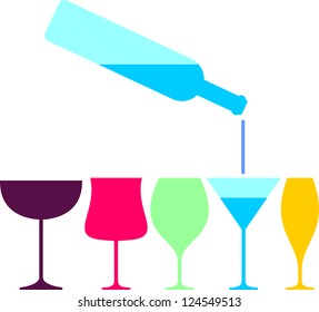 Wine glass and bottle pab bar design  vector illustration