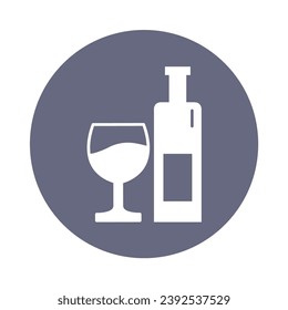 Wine Glass Bottle Round Icon Vector Illustration Isolated on Transparent Background. Use for Xmas, Decoration, Greeting Card Etc.