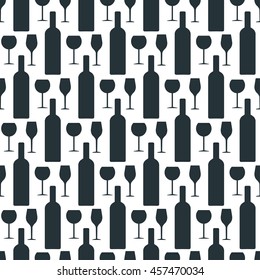 wine glass, bottle, seamless background. wallpaper. for registration of a notebook, textbook, web site, web design, fabric, material, paper. vector illustration.