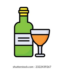Wine glass with bottle showing vector of alcoholic drink in modern style