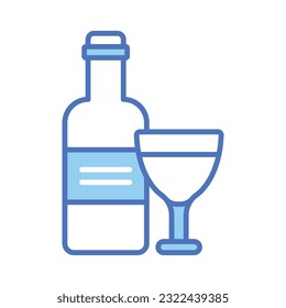Wine glass with bottle showing vector of alcoholic drink in modern style
