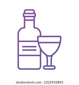 Wine glass with bottle showing vector of alcoholic drink in modern style