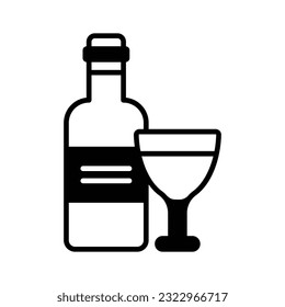Wine glass with bottle showing vector of alcoholic drink in modern style