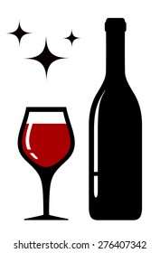 wine glass and bottle silhouette with star