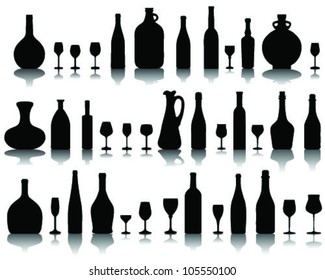 Wine glass and bottle silhouettes 2-vector