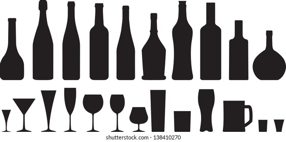 Wine Glass Bottle Silhouettes Set Stock Illustration 140958472 ...