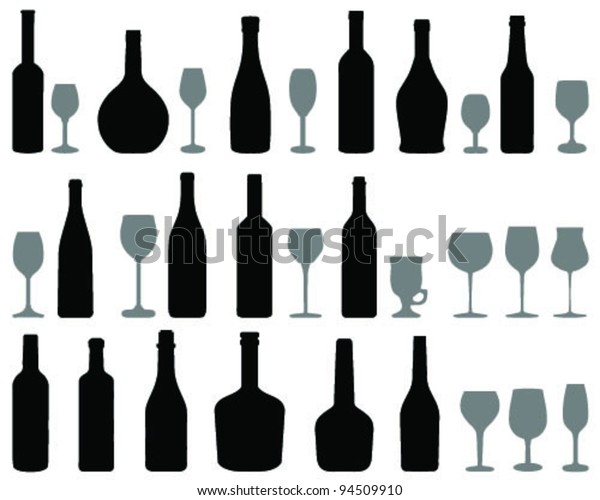 Wine Glass Bottle Silhouettes Vector Stock Vector Royalty Free 94509910