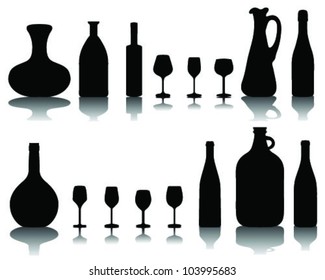 Wine glass and bottle silhouettes-vector
