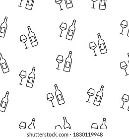 Wine Glass And Bottle Simple Seamless Vector Pattern On A Transparent Background