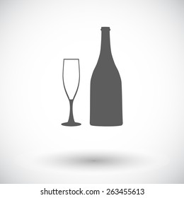 Wine glass and bottle. Single flat icon on white background. Vector illustration.