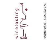 Wine glass and bottle. Single line. Drawing in a modern style. Design element for wine tasting, menu, wine list, restaurant, winery, liquor shop, vineyard, booklet, brochure.
