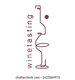Wine glass and bottle. Single line. Drawing in a modern style. Design element for wine tasting, menu, wine list, restaurant, winery, liquor shop, vineyard, booklet, brochure.