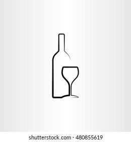 wine glass and bottle stylized vector illustration label