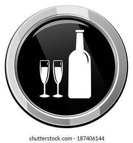 Wine glass and bottle. Vector black icon.