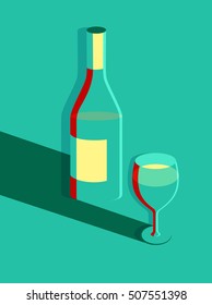 Wine Glass and Bottle. Vector cover illustration